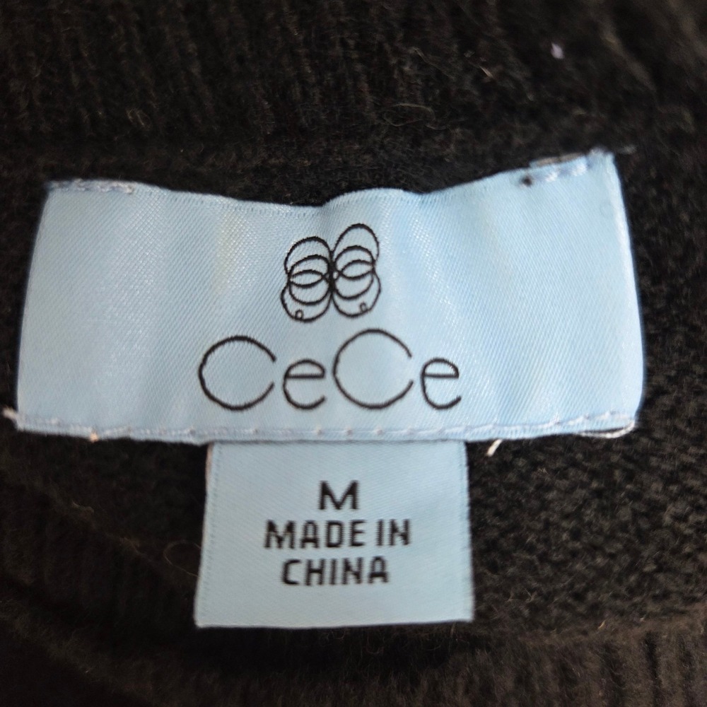 CeCe Sweater SKI Womens Graphic Turtleneck Black gold White snowy winter slope M - Picture 6 of 7